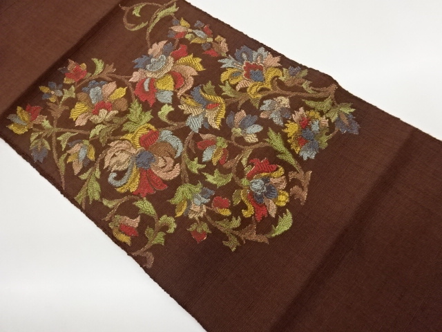 JAPANESE KIMONO / NAGOYA OBI / TSUMUGI / WOVEN ARABESQUE FLOWER 